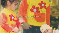 Kırmızı Çiçekli Örgü Çocuk Kazak Modeli Yapımı